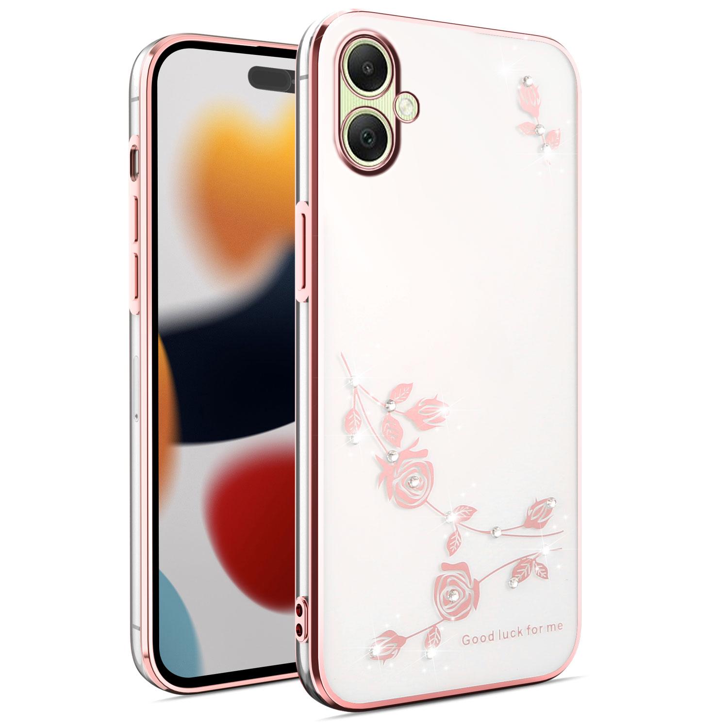 

KADEM Чехол для Samsung Galaxy A07 Цветочный декор из страз TPU Чехол для телефона Rose Gold