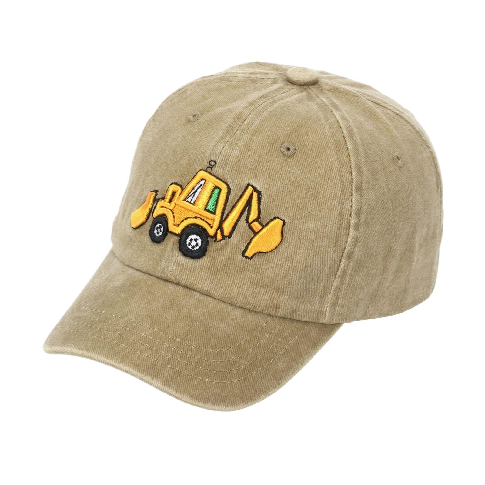 

Cute Embroidered Excavator Baseball Cap For Kids, Adjustable Cotton Washed Vintage Denim Cap, Suitable For Both Boys And Girls. One Size хаки