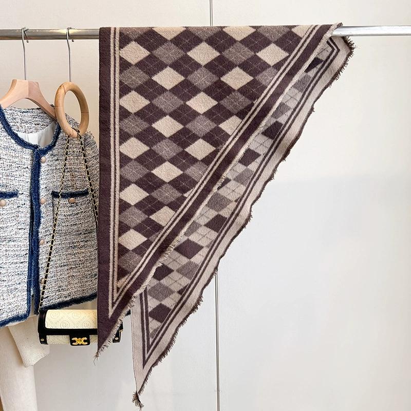 Women Double-Sided Imitation Cashmere Triangular Scarf Cloak Outerwear Cape Warm Checkerboard Scarf Stoles And Shawls