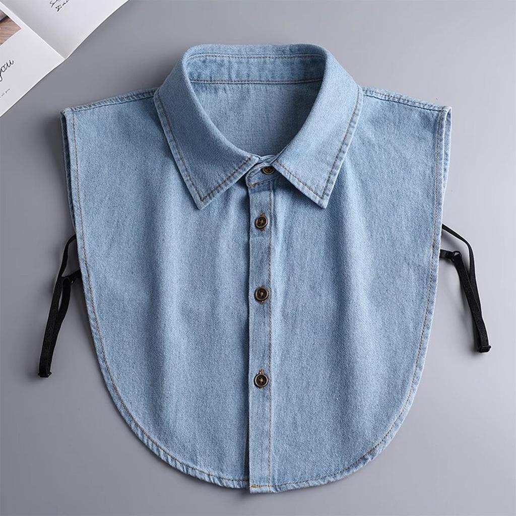 Denim Blue Fake Collar Solid Color Women Detachable Shirt Collar Spring Simple Turtleneck Dickie For Inner Clothe 38*35cm