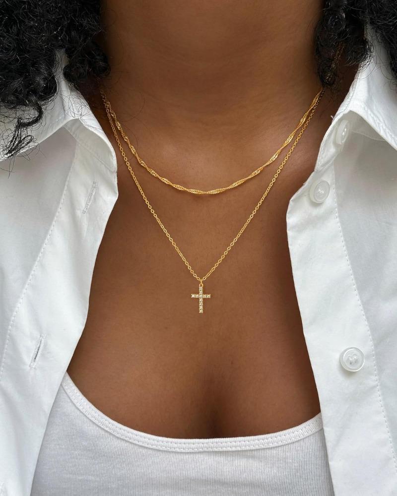 Easter Basket Stuffers CZ Cross Necklace for Women Teen Girls Dainty 14K Real Silver Gold Plated Layered Pendant Necklace Stack