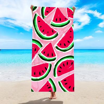 Summer Watermelon Beach Towel Cute Fruit Print Bath Towel Large Pink Swimming Towel for Kids Adults Tropical Seaside Vacation