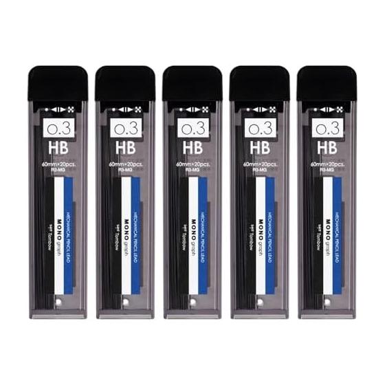 Tombow Pencil Lead MONOgraph MG HB 0.3mm 5-Pack Smooth Writing Strong Lead Dark Lines Double Guide Case