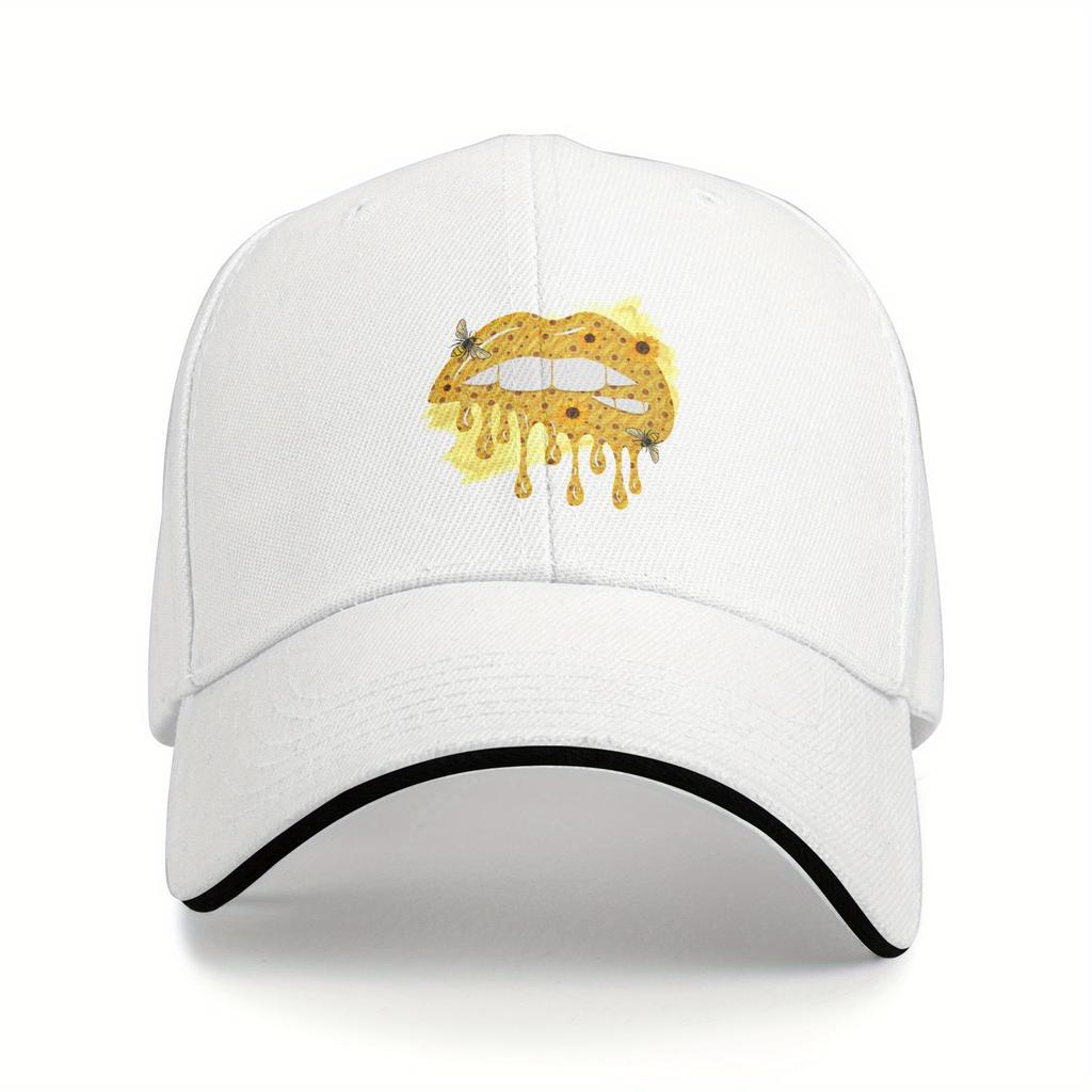 Honey Drip Lips Bee Sunflower Baseball Cap Unisex Polyester Outdoor Adjustable Summer Cap