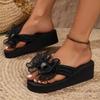 Fashion Black Mesh Bowknot Wedges Slippers Women Plus Size 36-43 Outdoor Platform Flip Flops Woman Summer Lightweight Clip Toe Sandals