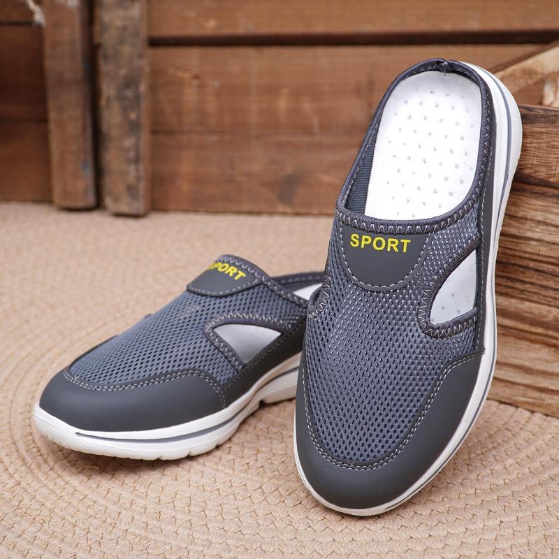 Summer and autumn new large size casual flat one-pedal sandals mesh women's half drag