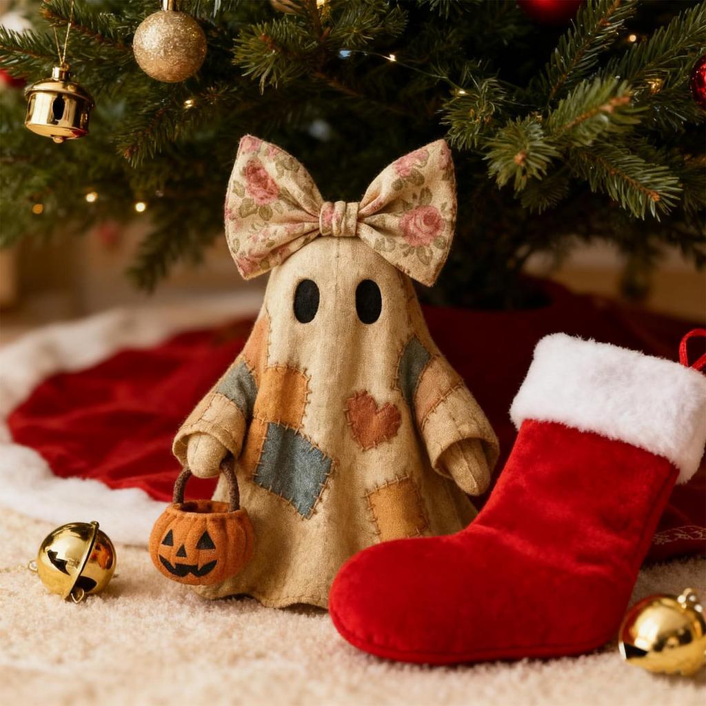 Handmade Patchwork Halloween Decor, Luxurious Wool Ornament