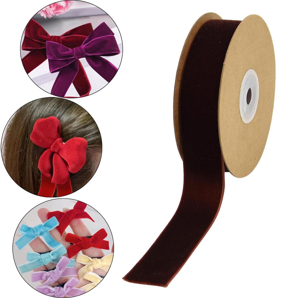 Velvet Ribbon with Spool Flocking Ribbons Florist Ribbon Single Face Velvet Ribbon Roll for Gift Wrapping Birthday Invitation