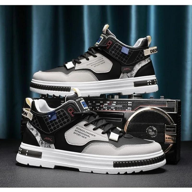 New Men's High-top Sneakers for Fall Comfortable Platform Shoes 2023 Trendy Breathable Lace-up Skate Shoes Zapatillas De Hombre
