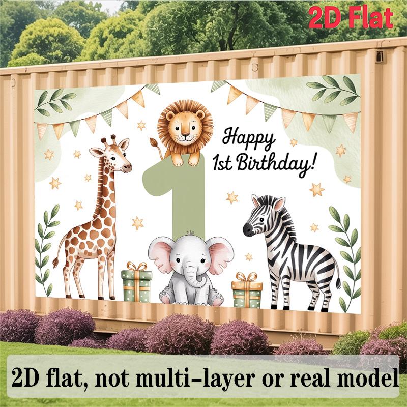 Party Backdrop Flat Banners Lion Elephant Giraffe Zebra First Celebrations Wedding Photo Booth Background Front Door Decor