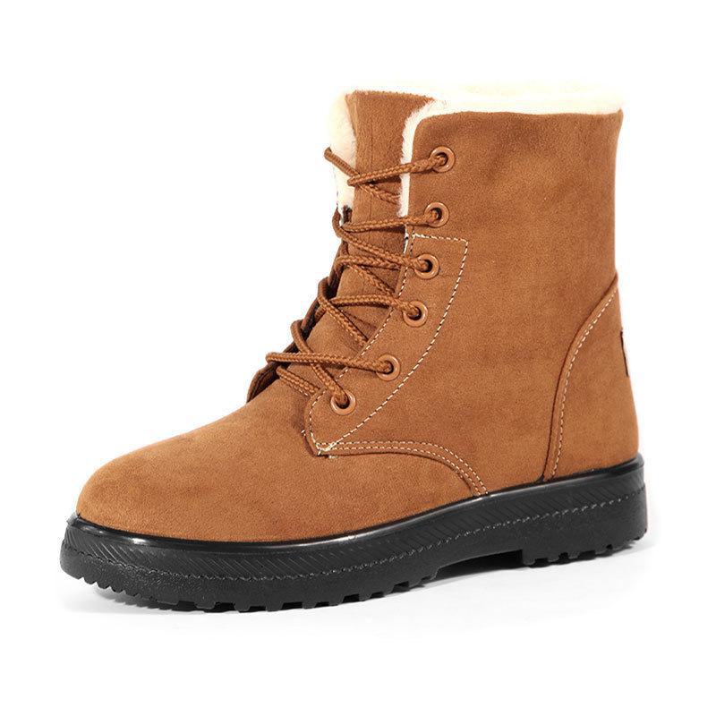 Korean Style High-top Snow Boots for Men and Women, Plus Size, with Velvet Lining and Front Lace-up.