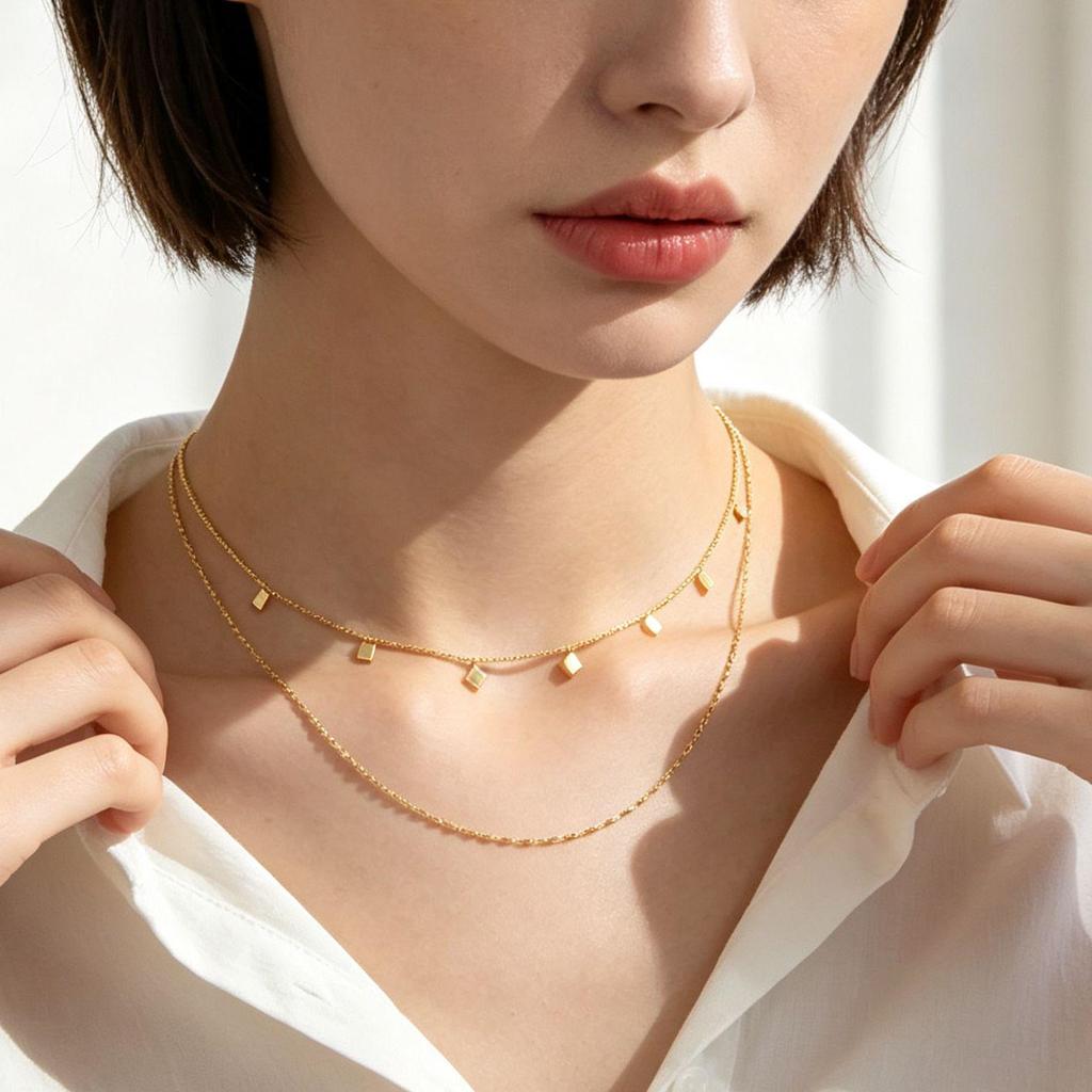 Twisted Double-Layer Titanium Steel Necklace with Tassel - Fashionable and Versatile Clavicle Chain for Women