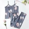 2Pcs/set Ladies Camisole Pajamas Set Simulation Silk Printing Backless Adjustable Sleeveless Trousers College Students Homewear