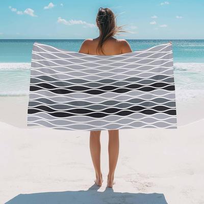 Beach Towel Moroccan Ombre Grey Bath Pool Towels Abstract Wave Lines Absorbent Beach Towel Soft Large Quick Dry Lightweight