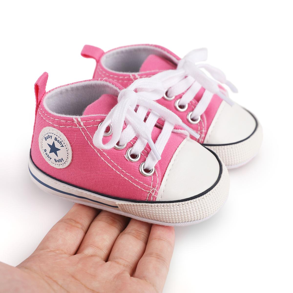 

Популярная парусиновая обувь для первых шагов с мягкой подошвой для малышей 11cm/49g розы красного