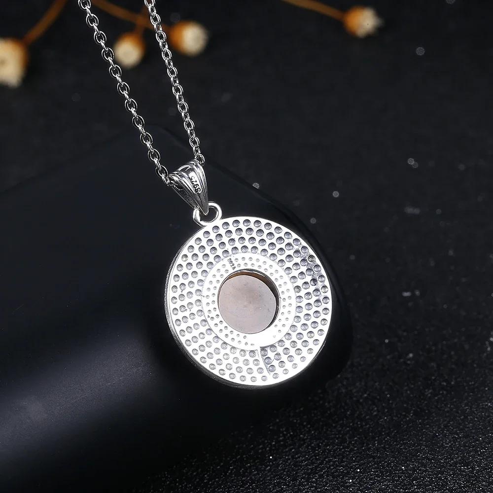 10MM Stone Round Pendant Necklace Silver High Quality Natural Tiger Eye Rhodochrosite Wedding Gift Luxury Jewelry