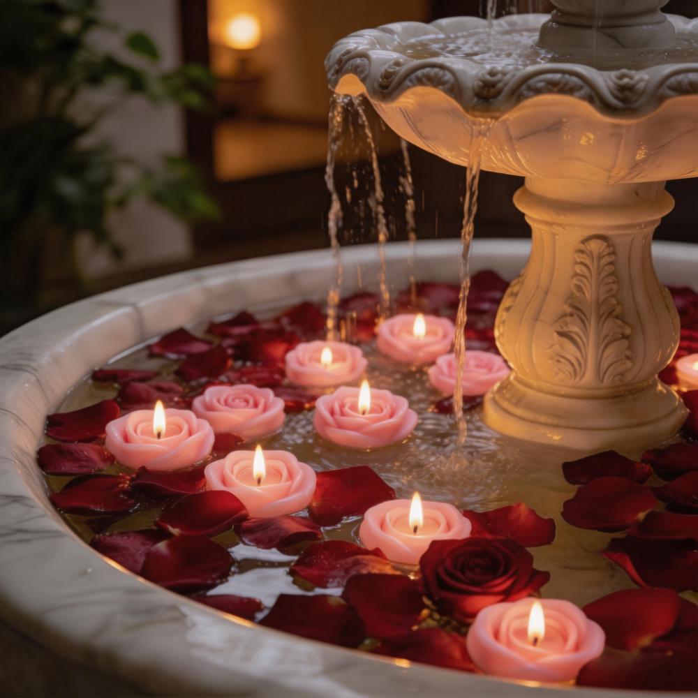 12PCS Rose-shaped Floating Candle Romantic Flower Candle for Valentine's Day Evens Wedding Events Home Holiday Party Decor Gift