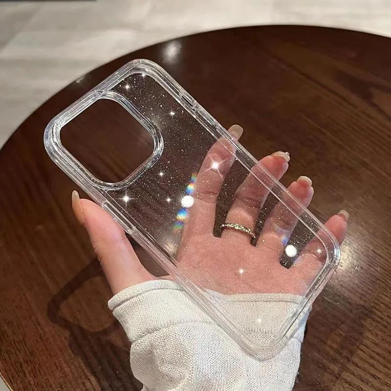 Luxury Bling Glitter Clear Case For iPhone 15 16 14 13 12 11 Pro Max Mini X XR XS 7 8 Plus Shockproof Soft TPU Transparent Cover