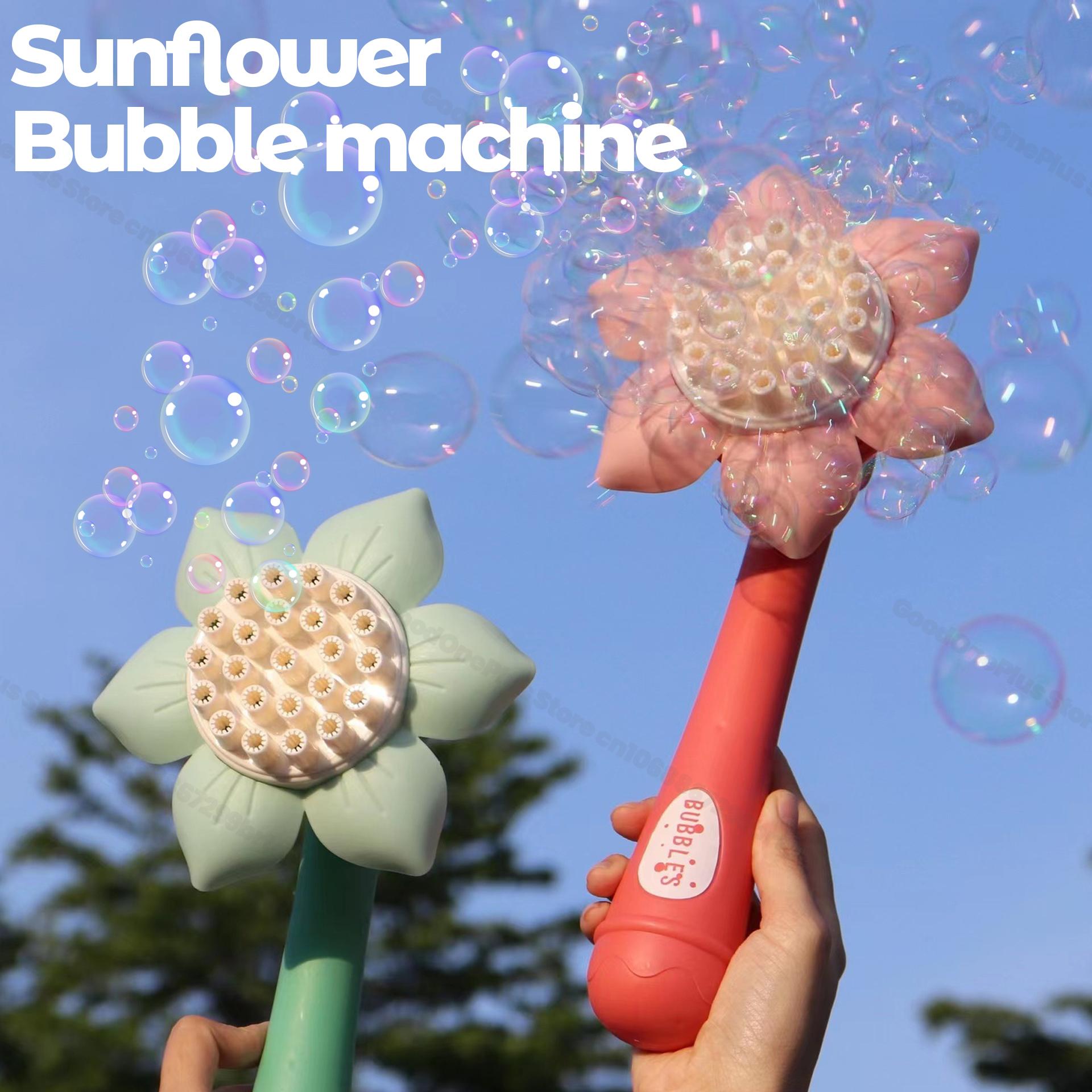 Discover Intime Unisex Kids Green 23Hole Electric Bubble Machine Sunflower Soap Bubble Maker Summer Outdoor Toys For Kids Bubble Blow Flower Toys For Girls