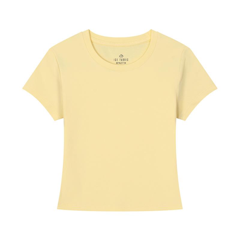 Solid Color Short-sleeved T-shirt for Women's New Inner Round Neck Bottoming Shirt Versatile and Slim
