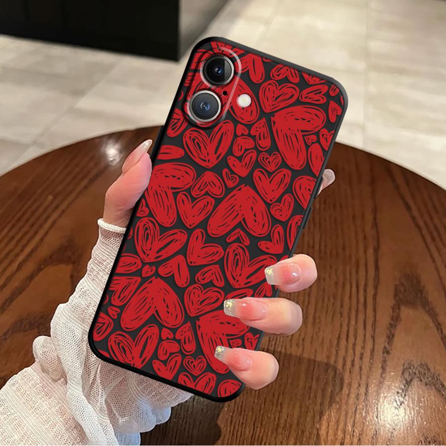 Creative Love Heart Case for iPhone 15 16 14 Plus 17Air XS Max XR 13 12 11 17 Pro Max 7 8 Black Soft Phone Cover