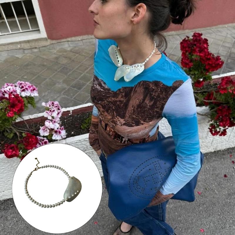 Natural Shell Pendant Layering Necklace Coastal Inspired Jewelry Beads Charm Adjustable Neckchain For Casual