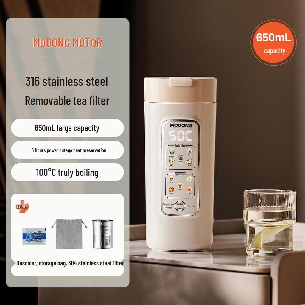 MoDong Pro Portable Mini Electric Kettle - Travel Water Boiler Cup with Constant Temperature Control.