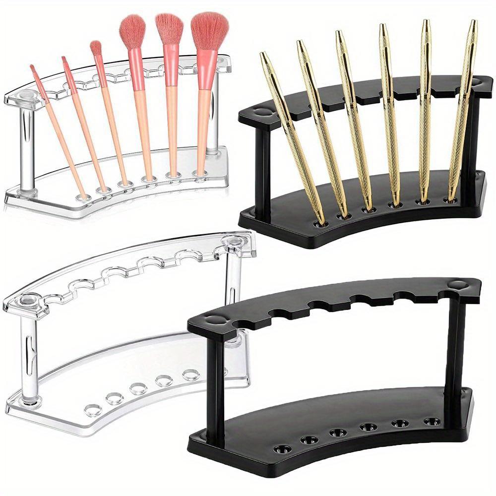Vertical 6-Slots Pen Holder Plastic Pen Display Stand Minimalist Style Eyebrow Pen Stand Makeup Brush Rack Organizer