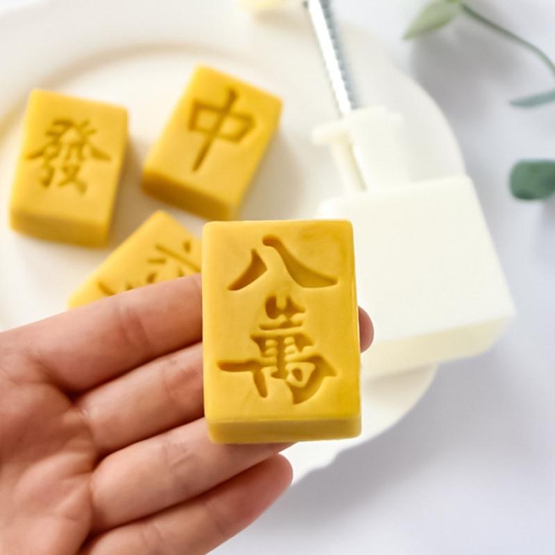 Plastic Mooncake Stamps Mahjong Shaped DIY Mooncake Mold Festival Hand Press Mooncake Cutters Pastry Decorating Gadget