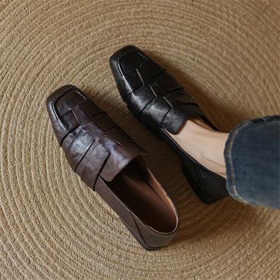 Fashion New Autumn Genuine Leather Women Pumps Fashion Square Toe Shoes for Women Chunky Heel Women Loafers Zapatos Mujer Low Heels