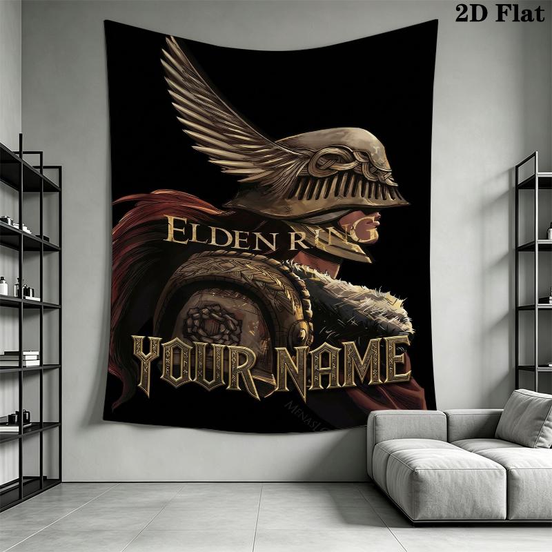 Custom Name Elden Ring Wall Tapestry Aesthetic Wall Hanging Printed Fabric Blanket Decorative Tapestries for Bedroom Living Room Home Decor