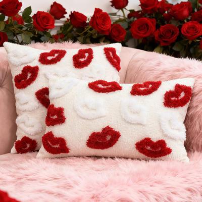 Federa per Cuscino San Valentino Labbra Rosse in Peluche Copricuscino Decorativo Morbido per Divano Letto Decorazione Anniversario Casa