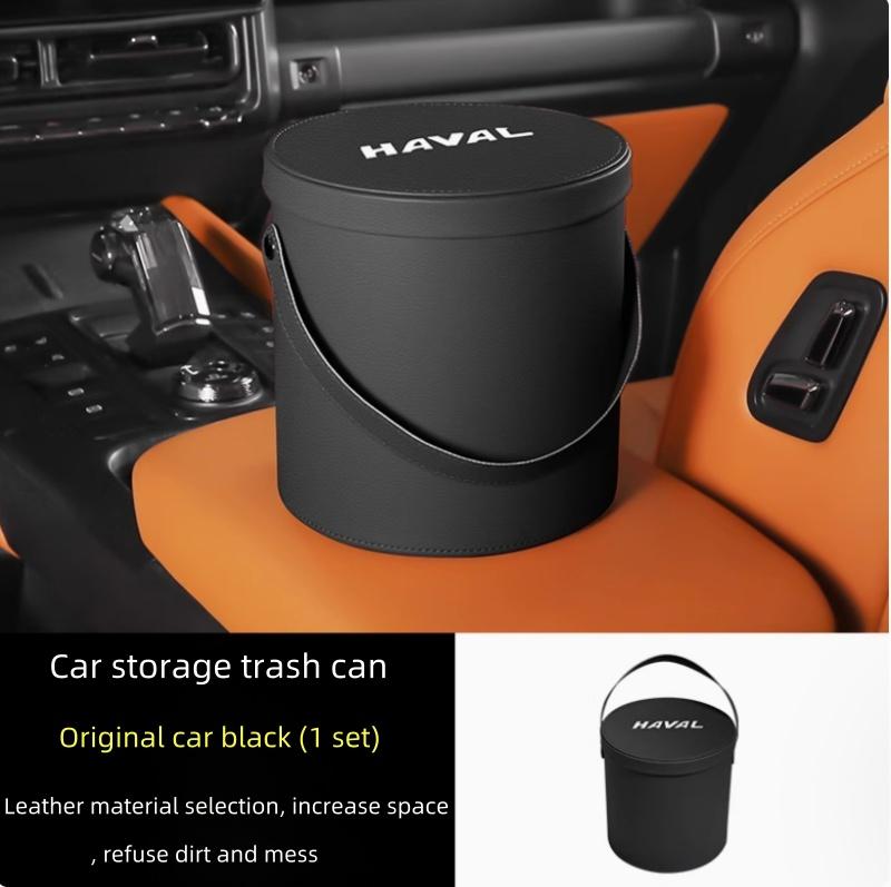 Car Leather Storage Trash Can Fit for Haval H9 2024 Modified Auto Interior Trash Can with Lid Car Interior Accessories