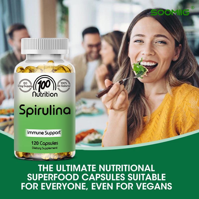 Organic Spirulina 700mg Capsules, Vegan Detoxifying Weight Loss, Immune-Boosting Superfood, 120 Capsules