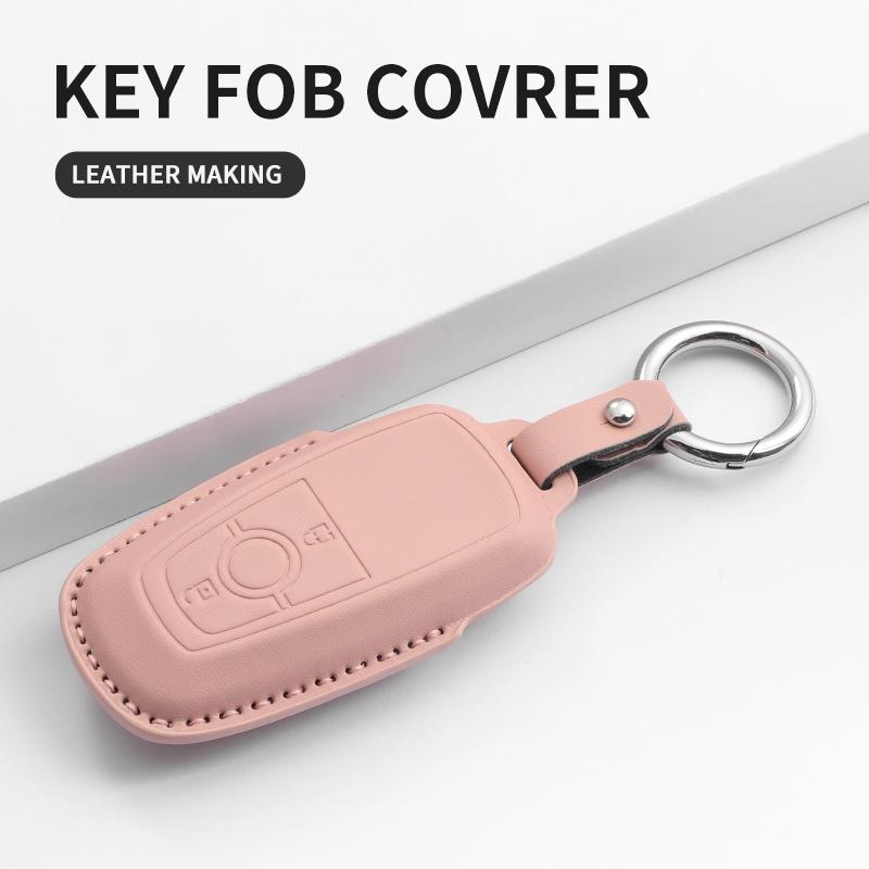 Interior Mouldings Leather Case Cover Car Key Protector Shell Fob Accessories For Ford Raptor F150 Edge Fusion Mustang Explorer