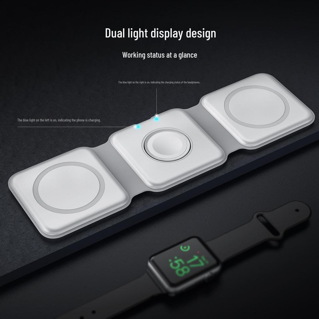 MagSafe 3-in-1 Wireless Charger: Magnetic Dock for Apple Watch, Earbuds & Phone