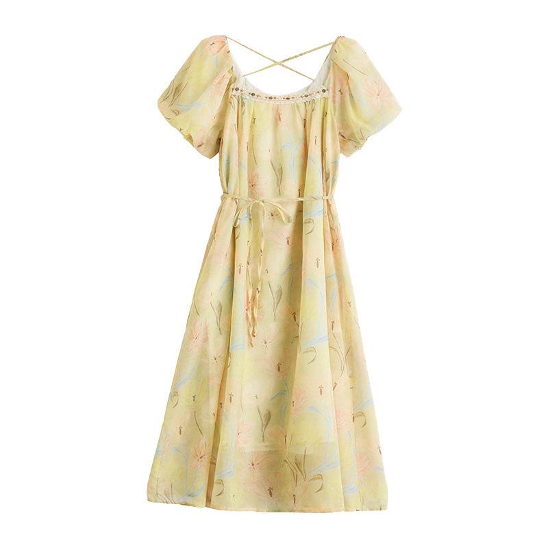 Dress women's summer new sweet age-reducing bubble sleeve fashion floral skirt