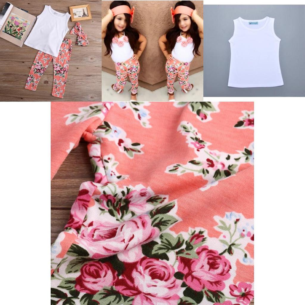 Adorable Toddler Girls Kids Floral Tops Pants Trousers Headband 3pcs Outfits Set Clothes