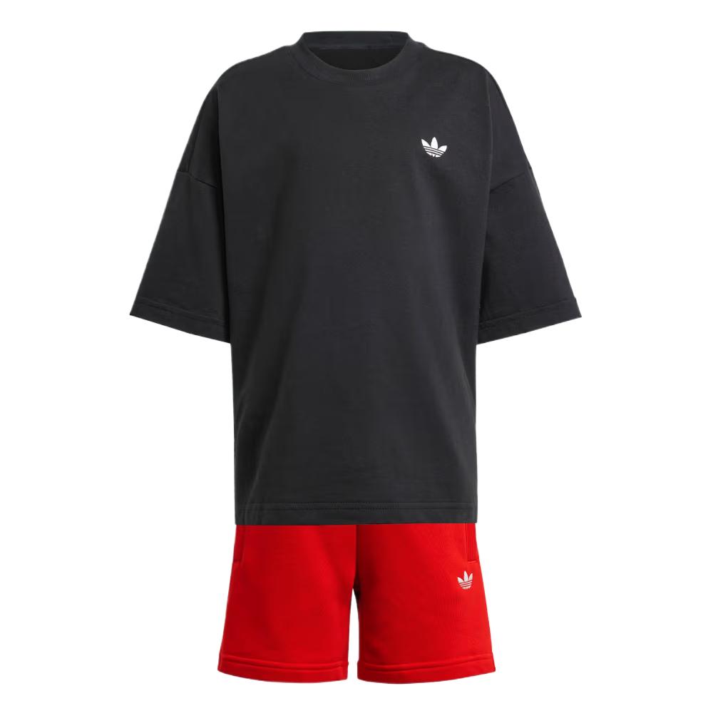 

Adidas Originals Casual Sports Suit Round Neck Fashion Short Sleeve Skin-Friendly Five-Point Pants Kids suit Black JD0639 128