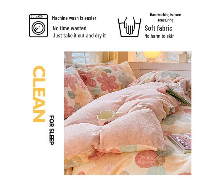 2025 Winter Milk Velvet Bedding Set: Fresh Coral Fleece & Flannel Duvet, Bed Sheet, Pillowcase