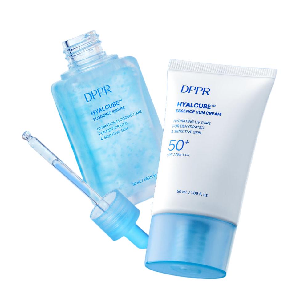DPPR Hyaluronic Acid Hyalcube Essence Suncream 50ml + Moisture Serum 50ml Set