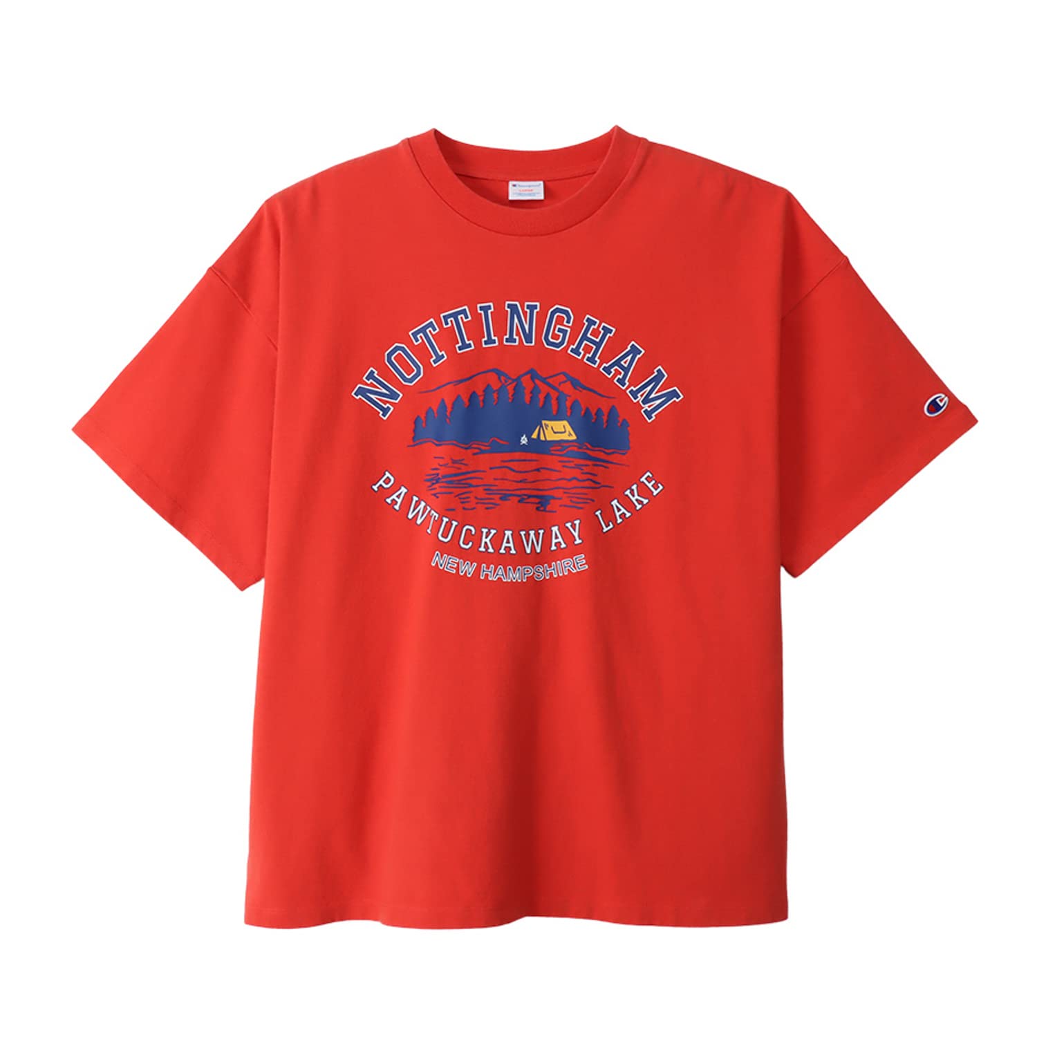 

[Champion] T-Shirt Short Sleeve Crew Neck 100% Cotton Camping Motif Nottingham Graphic Print Cotton USA Loose Fit Men s Casual C3-X308 Red Size M червоний
