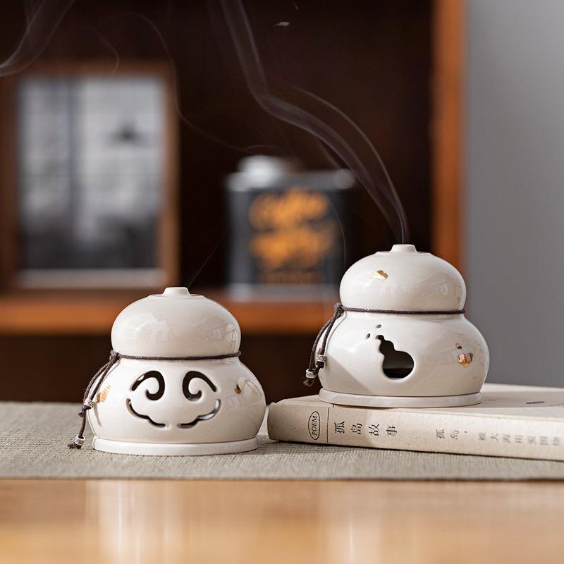 Ceramic Gourd Coil Incense Burner Zen Antique Style for Home Tea Ceremony Meditation Aromatherapy Decor Gift