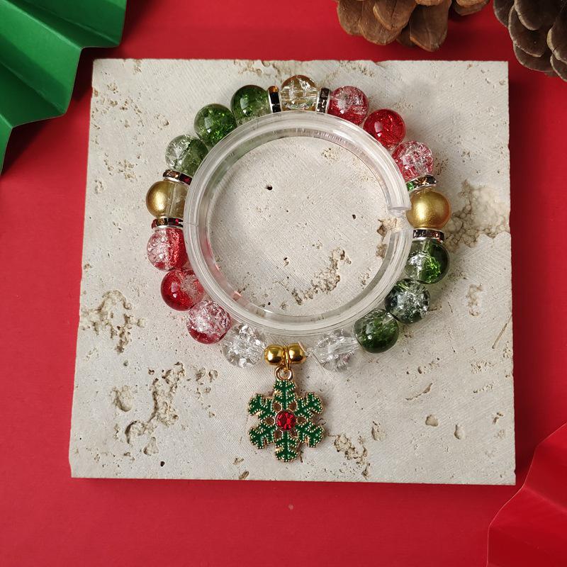 Christmas Diamond Santa & Snowflake Glass Bracelet: Stylish & Versatile Holiday Accessory.
