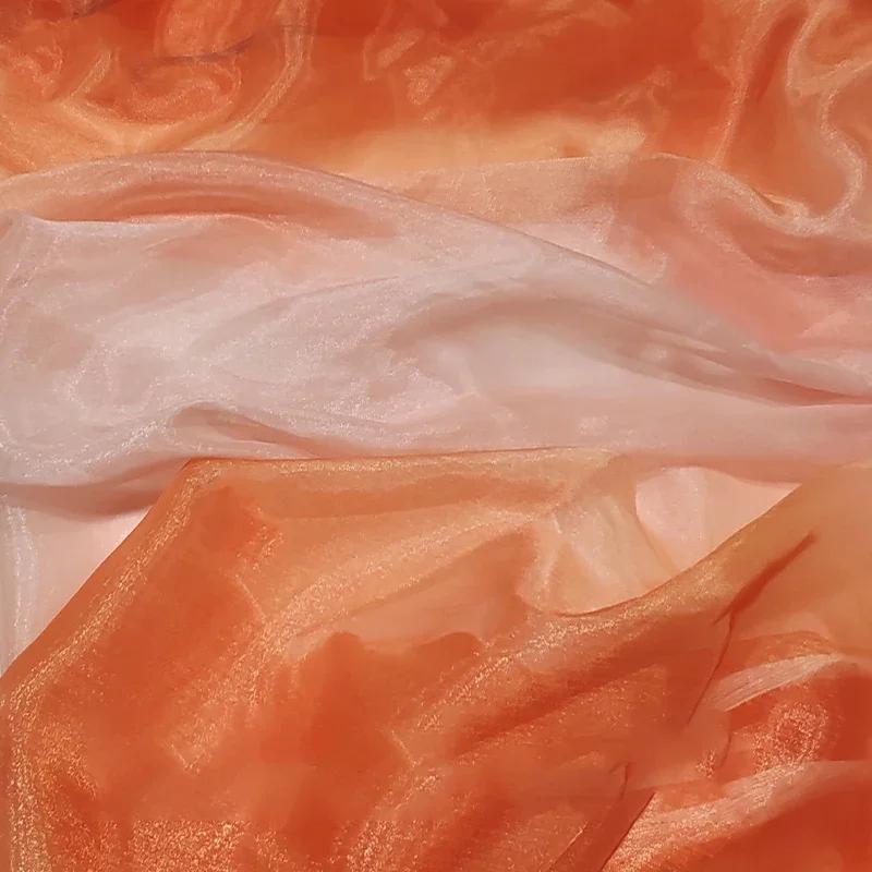 Wide 150cm Shiny Gradient Organza Fabric Glossy Thin Gauze Voile Fabric Diy Sewing Dress Hanfu Stage Costume Crafts Background