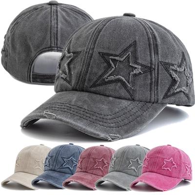 Neue Baseballkappe aus gewaschener Baumwolle mit fünfzackigem Stern-Design für Damen, modische Street-Dad-Mütze