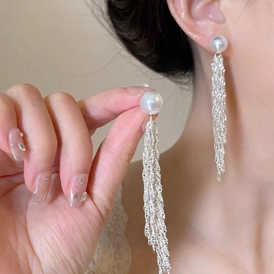 

Vintage Earrings With Pearl Tassel Earrings One Size білий