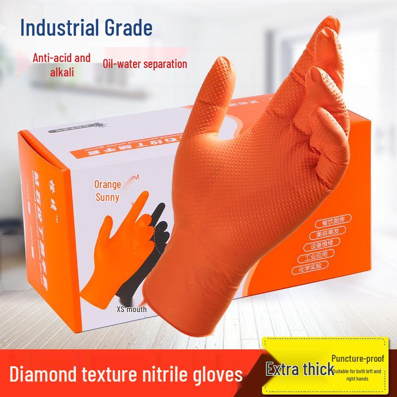 Czarne Pomarańczowe Rękawice Nitrylowe ze Wzorem Diamentowym: Gruby, Odporny na zużycie, Wodoodporny, Olejoodporny do napraw samochodowych