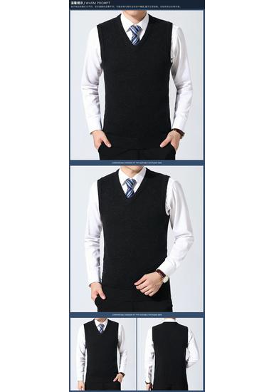 Autumn 2024 Men's V-Neck Loose Knit Wool Vest – Solid Sleeveless Style
