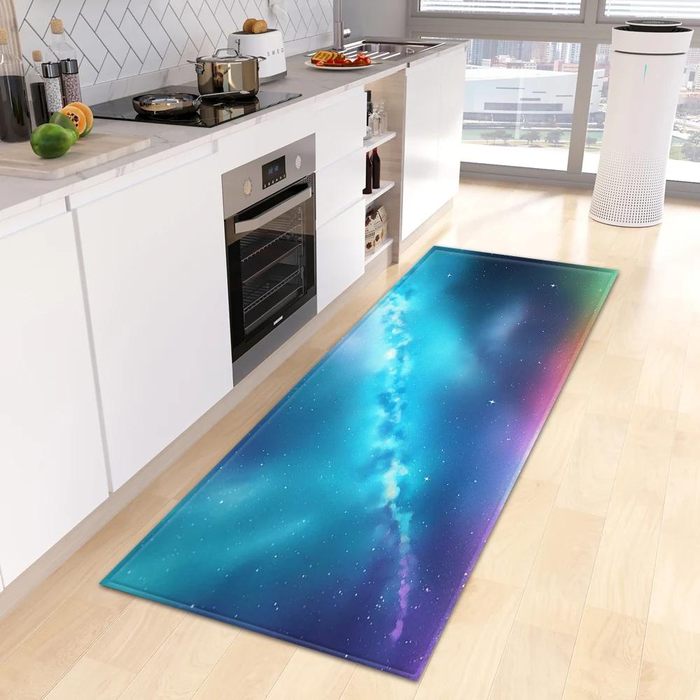 Starry Sky 3D Kitchen Rug Home Living Room Bedroom Balcony Floor Decor Carpet House Hallway Entrance Door Bath Non-Slip Foot Mat